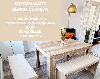 Cojín para banco hecho a mano: Almohadilla de asiento personalizada de 5 cm de grosor - Fabricado en el Reino Unido