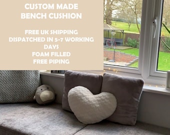 Custom Bench Cushion: 10cm Thick Foam, UK Handmade