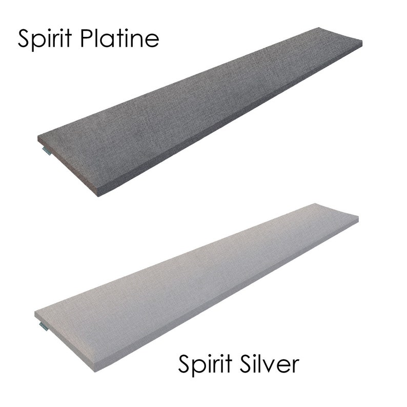May include: Two acoustic panels, one gray and one light gray, with the text "Spirit Platine" and "Spirit Silver" below each panel.