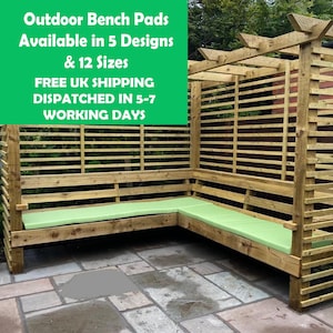 Premium Garden / Outdoor Weather-Resistant Bench Cushion Seat Pad Customised Sizes – Made in the UK | 5 Designs & 12 Sizes
