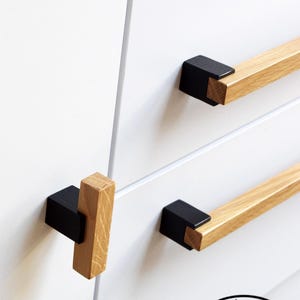 H08 Line Wooden Handles, Solid Oak, Kitchen Pulls, Long Cabinet Pulls, Wood Drawer Handles, Wardrobe Thin Pulls, Modern Wood Handles