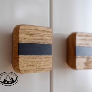 Wooden Square Handles With Single Black Decor, Wood Drawer Knobs, Oak Square Handle, Wardrobe Pulls, Minimalist Wooden Handles, Cabinet Knob