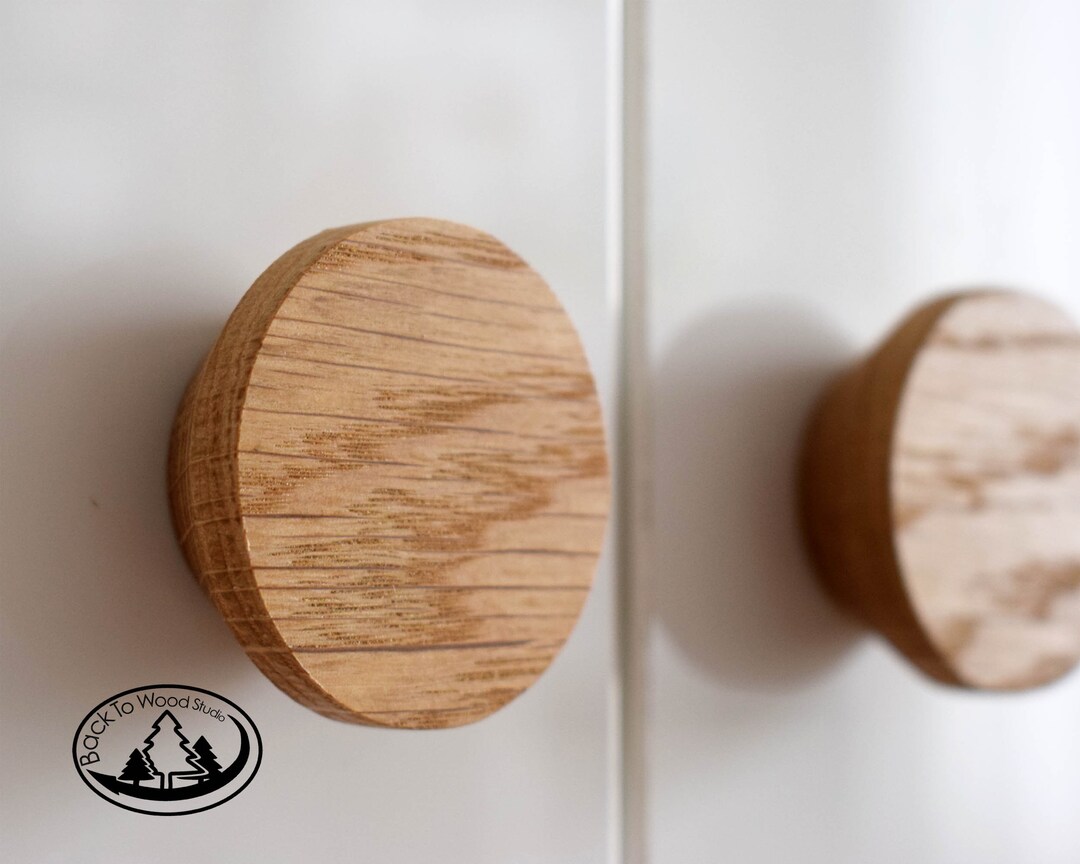Wooden Round Handles, Wood Drawer Knobs, Oak Circle Handle, Wardrobe