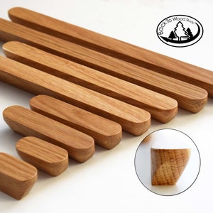 Line Wooden Handles, Solid Oak, Circle Ends, Long Minimalist Cabinet Pulls, Wood Drawer Handles, Wardrobe Thin Pulls, Modern wood Handles