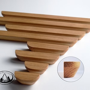 H01 Line Wooden Handles, Solid Oak, Rounded Ends, Long Cabinet Pulls, Wood Drawer Handles, Wardrobe Thin Pulls, Modern Wood Handles