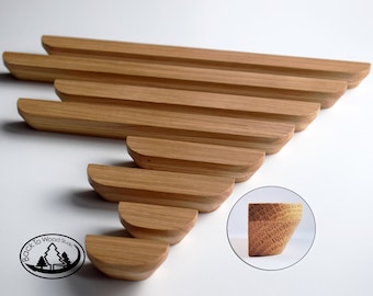 H01 Line Wooden Handles, Solid Oak, Rounded Ends, Long Cabinet Pulls, Wood Drawer Handles, Wardrobe Thin Pulls, Modern Wood Handles