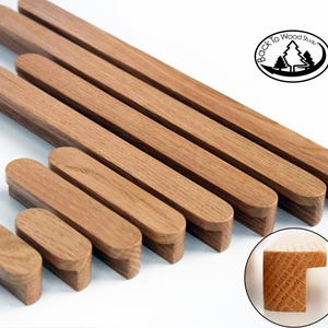 H05 Line Wooden Handles, Solid Oak, Circle Ends L-Shape, Long Cabinet Pulls, Wood Drawer Handles, Wardrobe Thin Pulls, Modern Wood Handles