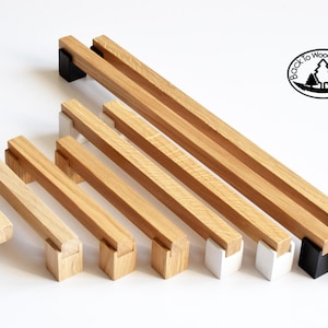 H08 Line Wooden Handles, Solid Oak, Kitchen Pulls, Long Cabinet Pulls, Wood Drawer Handles, Wardrobe Thin Pulls, Modern Wood Handles
