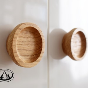 Wooden Round Concave Knobs, Wood Drawer Knobs, Oak Circle Handle, Wardrobe Pulls, Minimalist Handles, Round Knobs With a Hollow