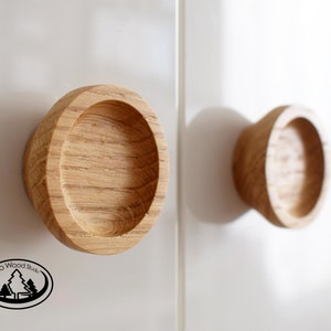 Wooden Round Concave Knobs, Wood Drawer Knobs, Oak Circle Handle, Wardrobe Pulls, Minimalist Handles, Round Knobs With a Hollow