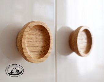 Wooden Round Concave Knobs, Wood Drawer Knobs, Oak Circle Handle, Wardrobe Pulls, Minimalist Handles, Round Knobs With a Hollow