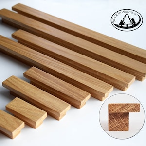 H03 Line Wooden Handles, Solid Oak, L-Shape Ends, Long  Cabinet Pulls, Wood Drawer Handles, Wardrobe Thin Pulls, Modern Wood Handles