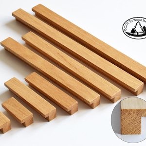 H07 Line Wooden Handles, Solid Oak, L-Shape Ends, Long  Cabinet Pulls, Wood Drawer Handles, Wardrobe Thin Pulls, Modern Wood Handles