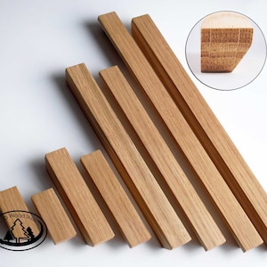 H02 Line Wooden Handles, Solid Oak, Angled Ends, Long  Cabinet Pulls, Wood Drawer Handles, Wardrobe Thin Pulls, Modern Wood Handles