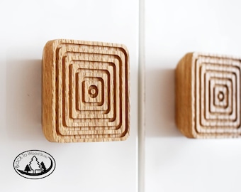 Wooden Square Handles, Wood Engraving Pattern, Wood Drawer Knobs, Oak Square Handle, Minimalist Wooden Handles, Square Cabinet Knobs