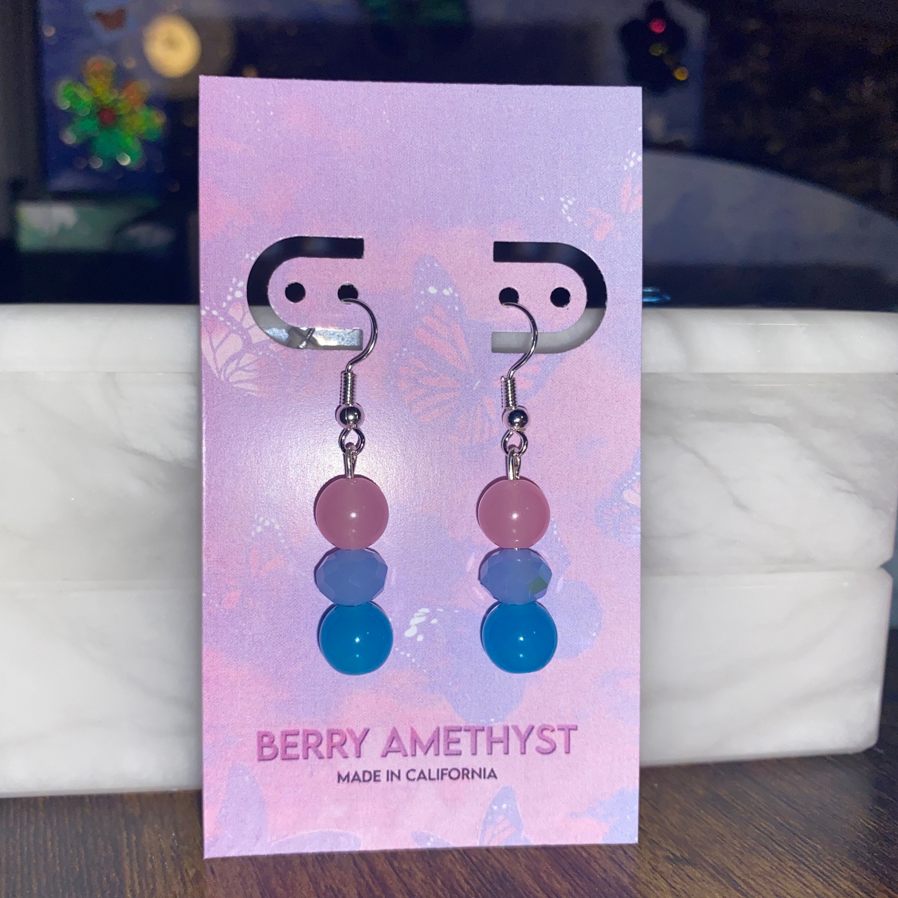 Cotton candy dangle earrings pink blue & purple themed Etsy