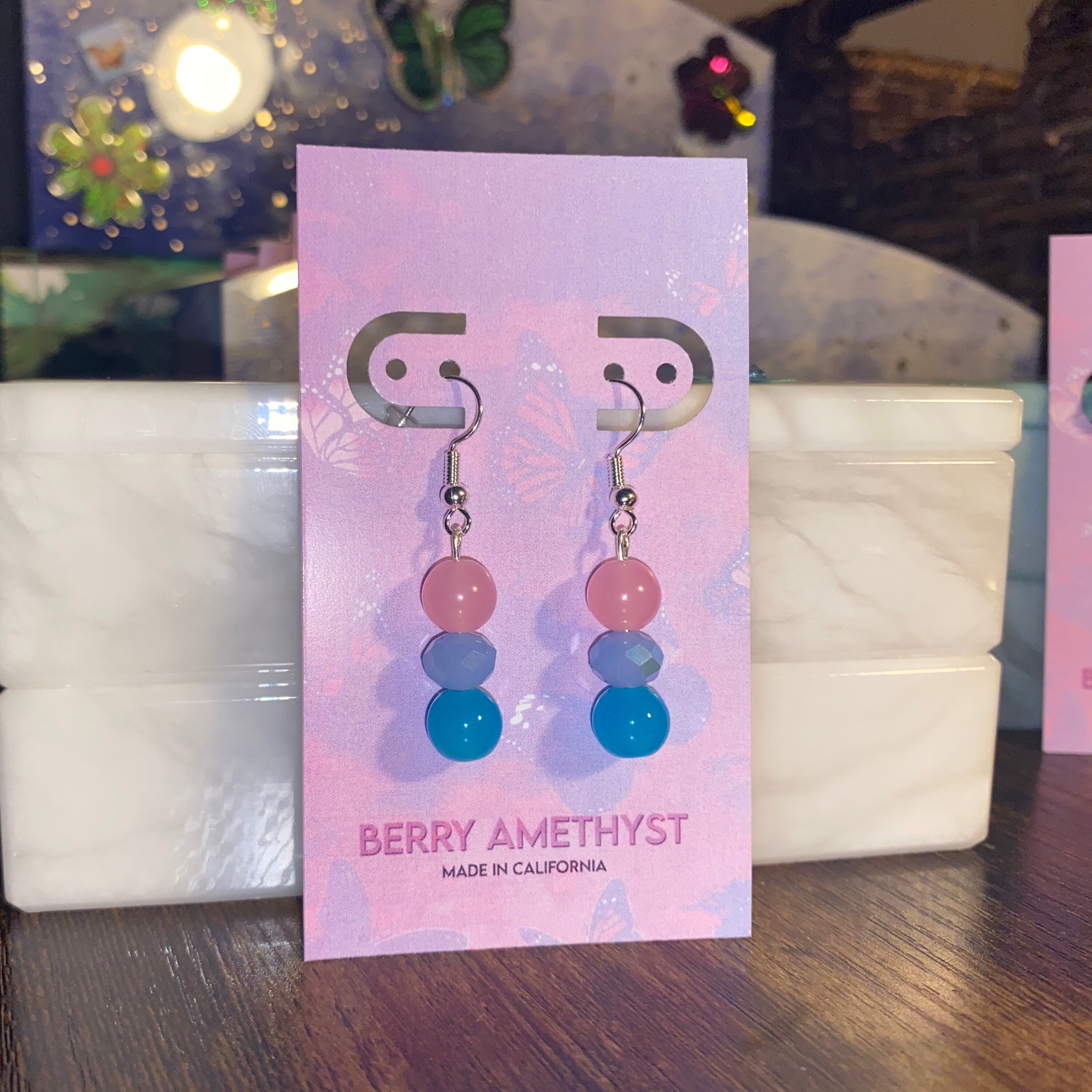 Cotton candy dangle earrings pink blue & purple themed Etsy