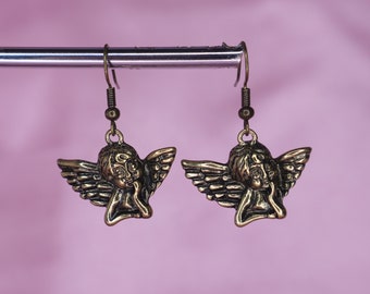 Baby Angel Brass Cherub Earrings | Handmade Vintage Style Jewelry