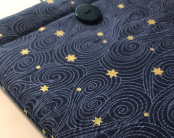 Booksleeve- pochette pour livres motif ciel étoilé métallique, bleu marine