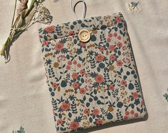 Booksleeve/book pouch, linen look fabric/linen look, floral pattern