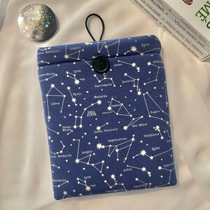Booksleeve/ book pouch, cotton jersey fabric, starry sky pattern, constellation