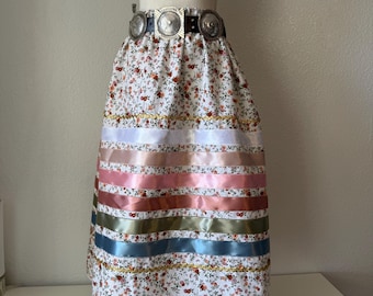 Ribbon Skirt- Yellow With White/ Black Flowers - Etsy