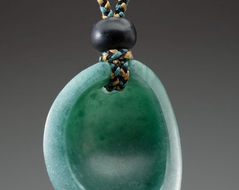 Hand Carved Jade Pendant: Guatemalan Jadeite, Black Onyx, Braided Silk