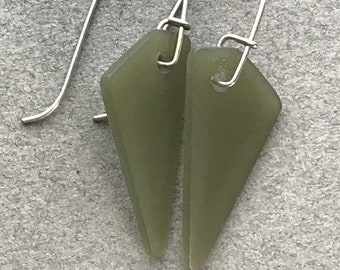 Handmade Wyoming Jade Earrings: Light Olive Sterling Silver