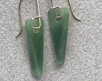Green Yukon Prisms, Hand made jade earrings, green Yukon jade, Gold filled wires