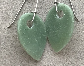 Green Inverse Drops,  Hand made jade earrings, soft green Guatemalan jade, Sterling silver wires