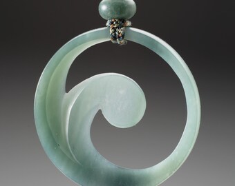 Hand Carved Guatemalan Jadeite Pendant: Jade Bead & Hand Braided Silk
