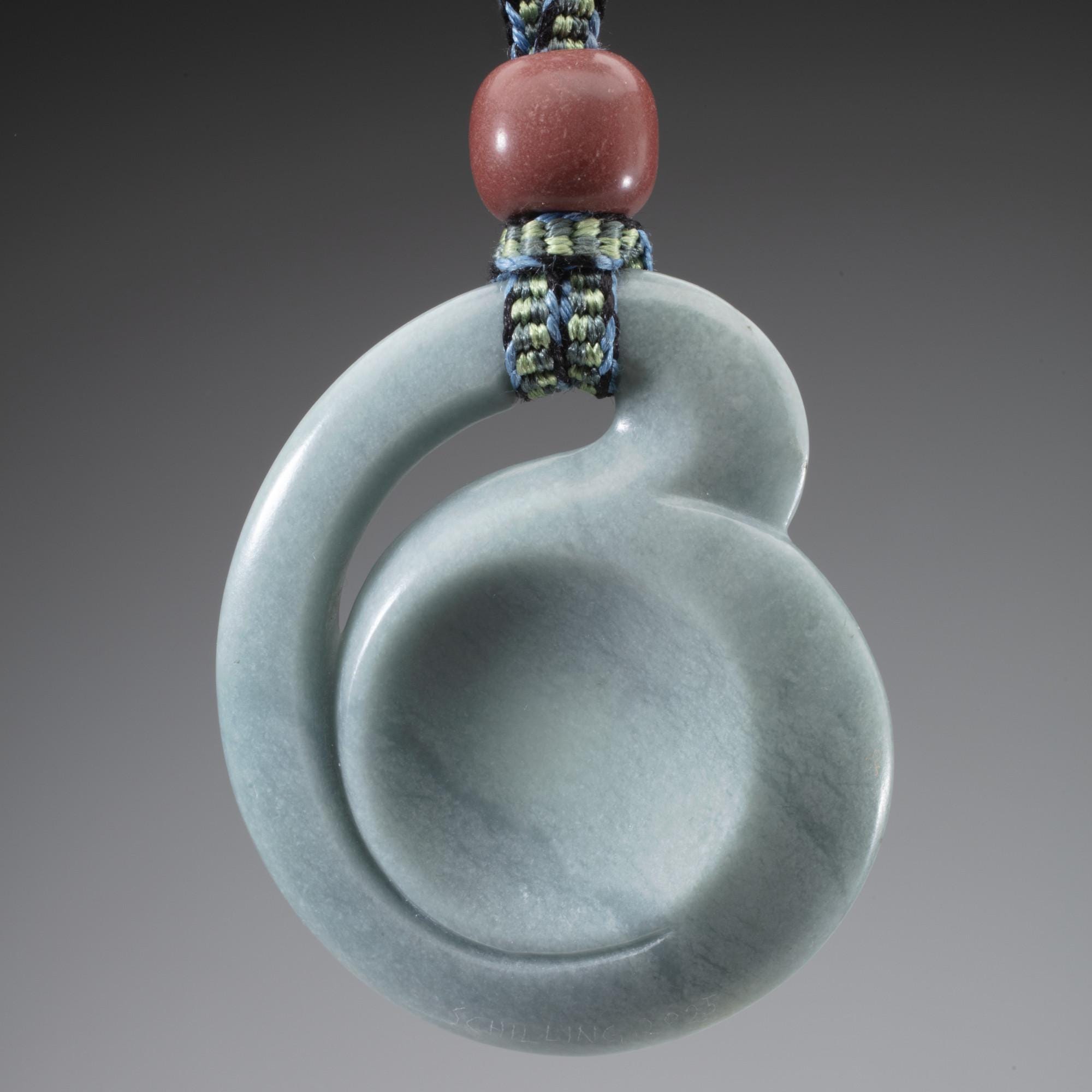 Hand Carved Pale Blue Jadeite Pendant, Argillite Bead, Braided Silk ...