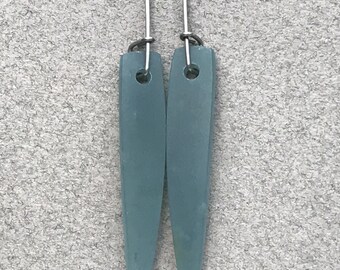Arched Blue Points, Hand made jade earrings, soft blue Guatemalan jade, Sterling silver wires