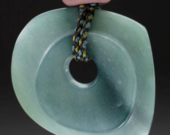 Hand Carved Jade Pendant: Argillite Bead, Hand Braided Silk Necklace