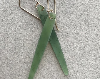 Small Green Sticks, Hand made jade earrings, green Yukon jade, Gold filled wires