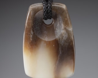 Hand carved jade pendant, "Scooped Celt", Siberian "Brown Sugar Jade" nephrite