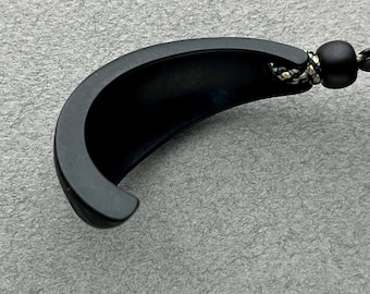 Hand Carved Black Jade Pendant: Onyx Beads, Hand Braided Silk Cord
