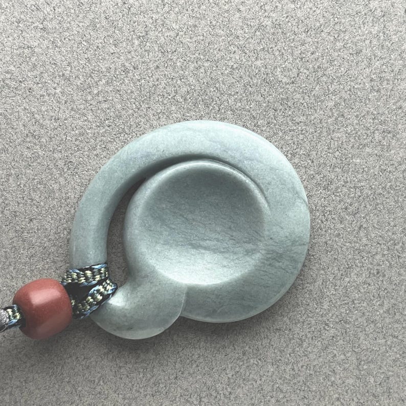 Hand Carved Pale Blue Jadeite Pendant, Argillite Bead, Braided Silk ...