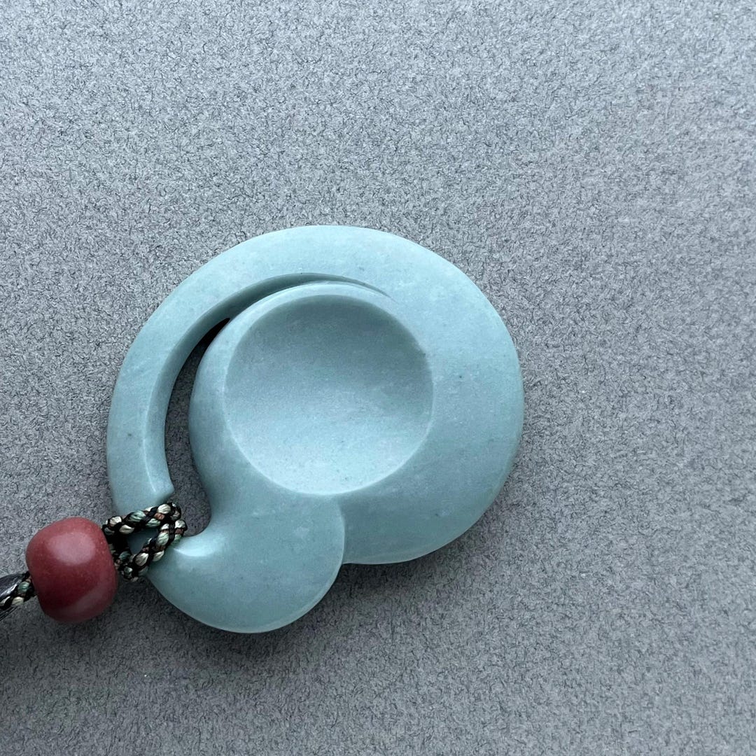 Hand Carved Light Blue Jadeite Pendant, Argillite Bead, Braided Silk ...