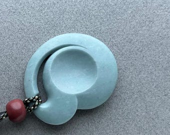 Hand Carved Light Blue Jadeite Pendant, Argillite Bead, Braided Silk Cord