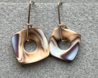 Handmade Cowrie Shell Earrings: "Mini Squares" Gold Filled Wires,