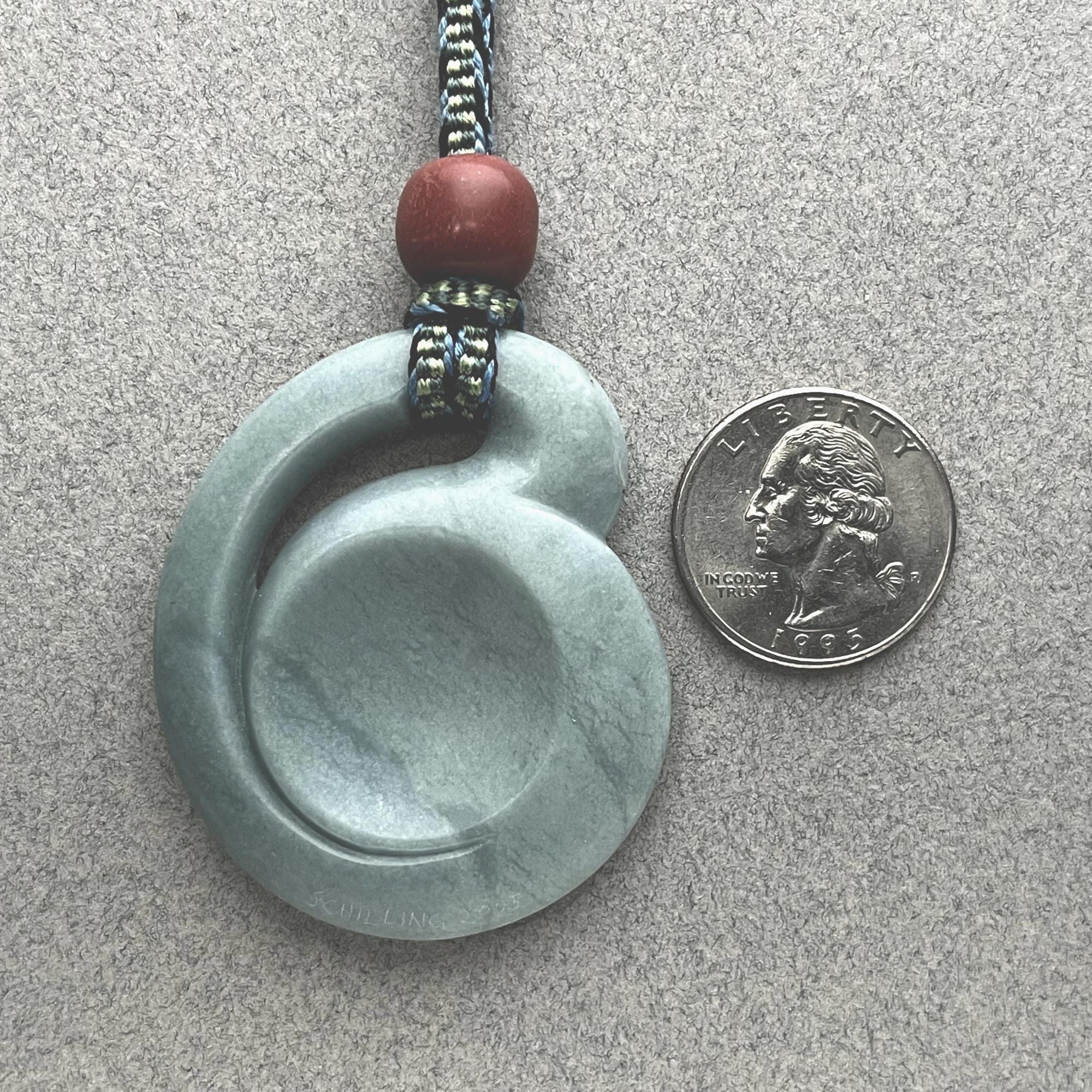 Hand Carved Pale Blue Jadeite Pendant, Argillite Bead, Braided Silk ...