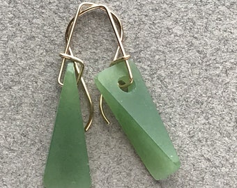 Apple Green Prisms, Hand made jade earrings, apple green Wyoming jade, Gold filled wires