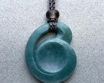 Hand Carved Necklace, Guatemalan jadeite, smoky quartz Bead & Hand Braided Silk