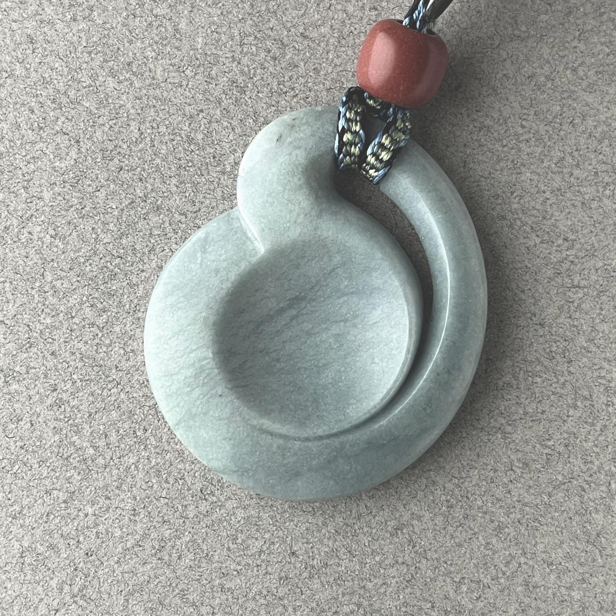 Hand Carved Pale Blue Jadeite Pendant, Argillite Bead, Braided Silk ...