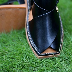 Handgjorda läder Peshavari Chappal sandaler, Kaptaan Style bild 5