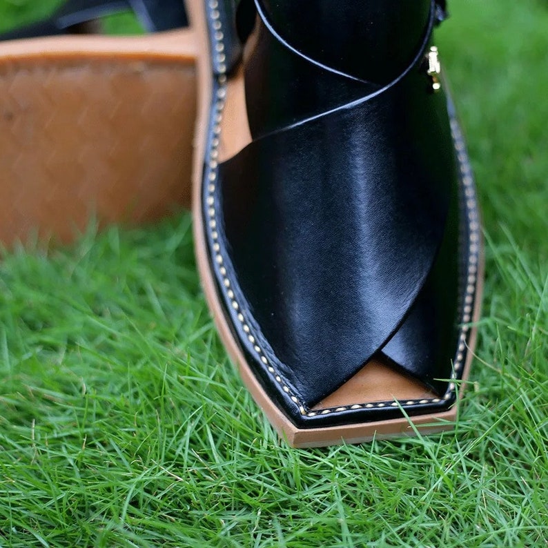 Handgjorda läder Peshavari Chappal sandaler, Kaptaan Style bild 5