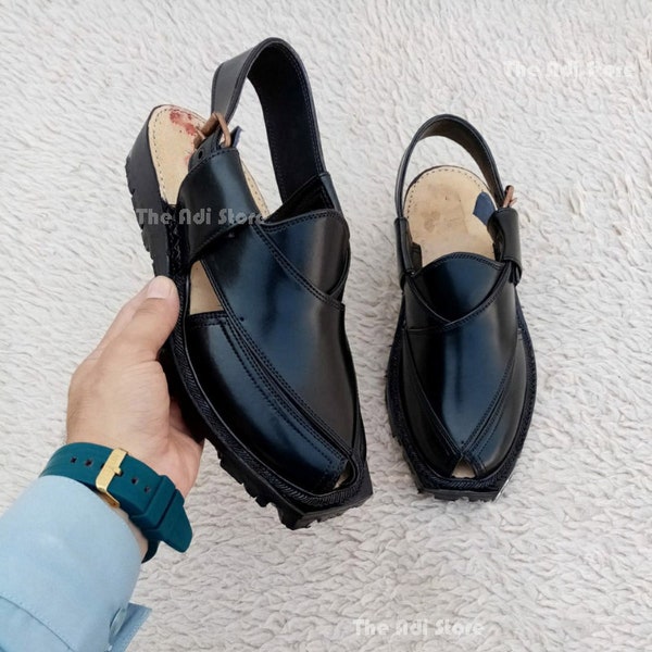 Norozi Kheri AKA Nawabi Kheri Hand Crafted Black Peshawari Quetta Norozi Chappal With Double Sole For America Europe Summer leather Sandals