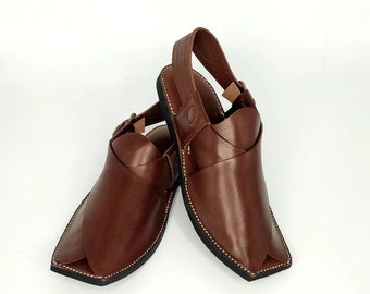 Handgefertigte Leder Herren Sandalen Peschaari Kaptaan Chappal, traditioneller Chappal