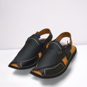 Mens Leather Peshawari Chappal Sandals: Formal Kaptaan Stitched Shoes